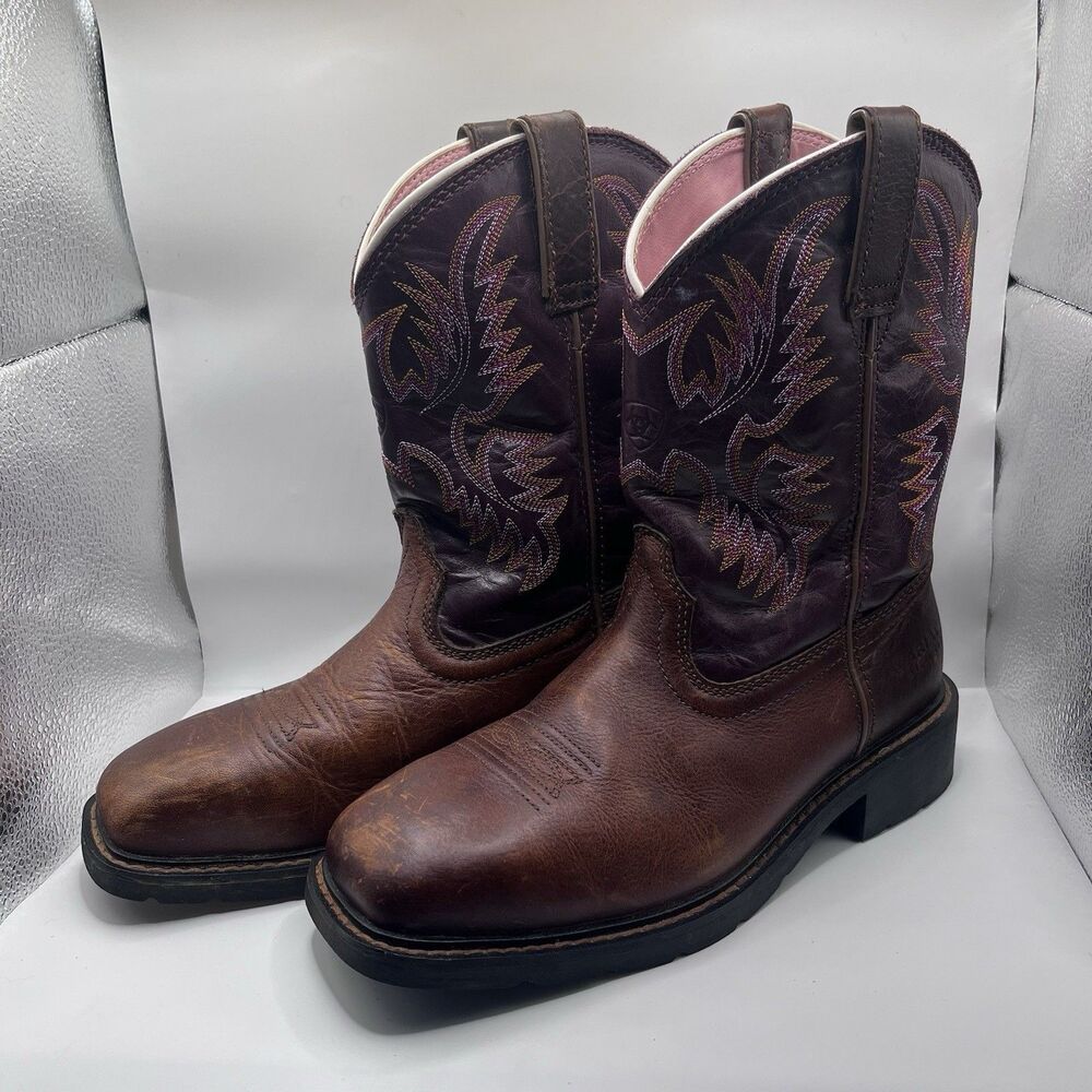 Ariat Womens Steel Toe Cowgirl Boots SZ 8.5 B Brown Pink Burgundy Western